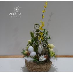   Osterdekoration mit Hase – Große Korbdeko mit Goldregen und Trockenblumen