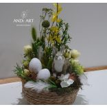Osterdekoration mit Hase – Große Korbdeko mit Goldregen und Trockenblumen