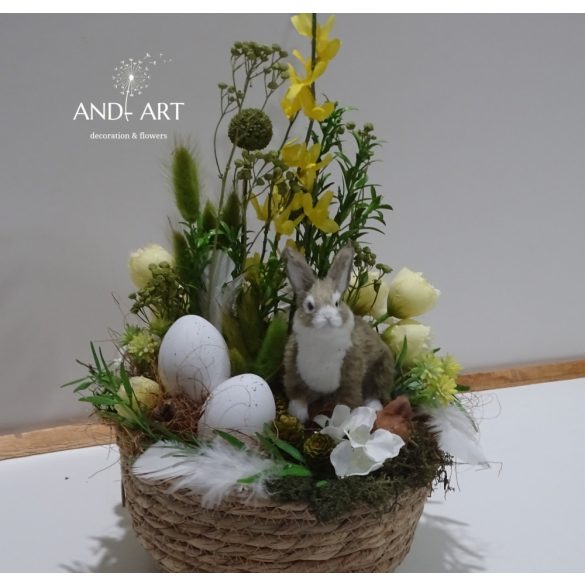 Osterdekoration mit Hase – Große Korbdeko mit Goldregen und Trockenblumen