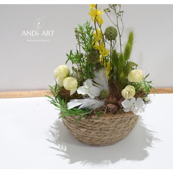 Osterdekoration mit Hase – Große Korbdeko mit Goldregen und Trockenblumen