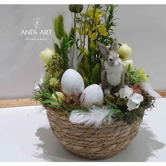 Osterdekoration mit Hase – Große Korbdeko mit Goldregen und Trockenblumen