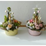 Vintage Osterdekoration mit Hasen – Frühlingshafte Tischdeko für Ostern.