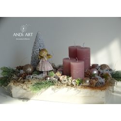Adventi koszorú, ünnepi asztaldísz. Rózsa-arany.