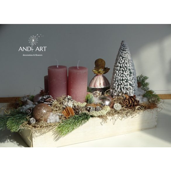 Adventi koszorú, ünnepi asztaldísz. Rózsa-arany.